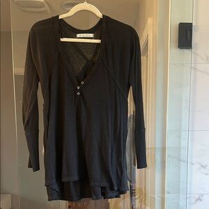 Free People Black Buttoned Layered Long Sleeve Top